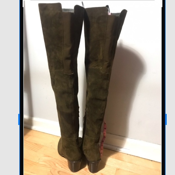 Stuart Weitzman Over The Knee Suede Boots Olive 11 - Picture 2 of 5